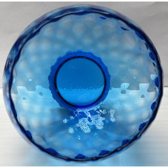 MCM Empoli Blue Diamond Optic Footed Vase Rose Bowl Blown Glass As Is - Picture 14 of 14